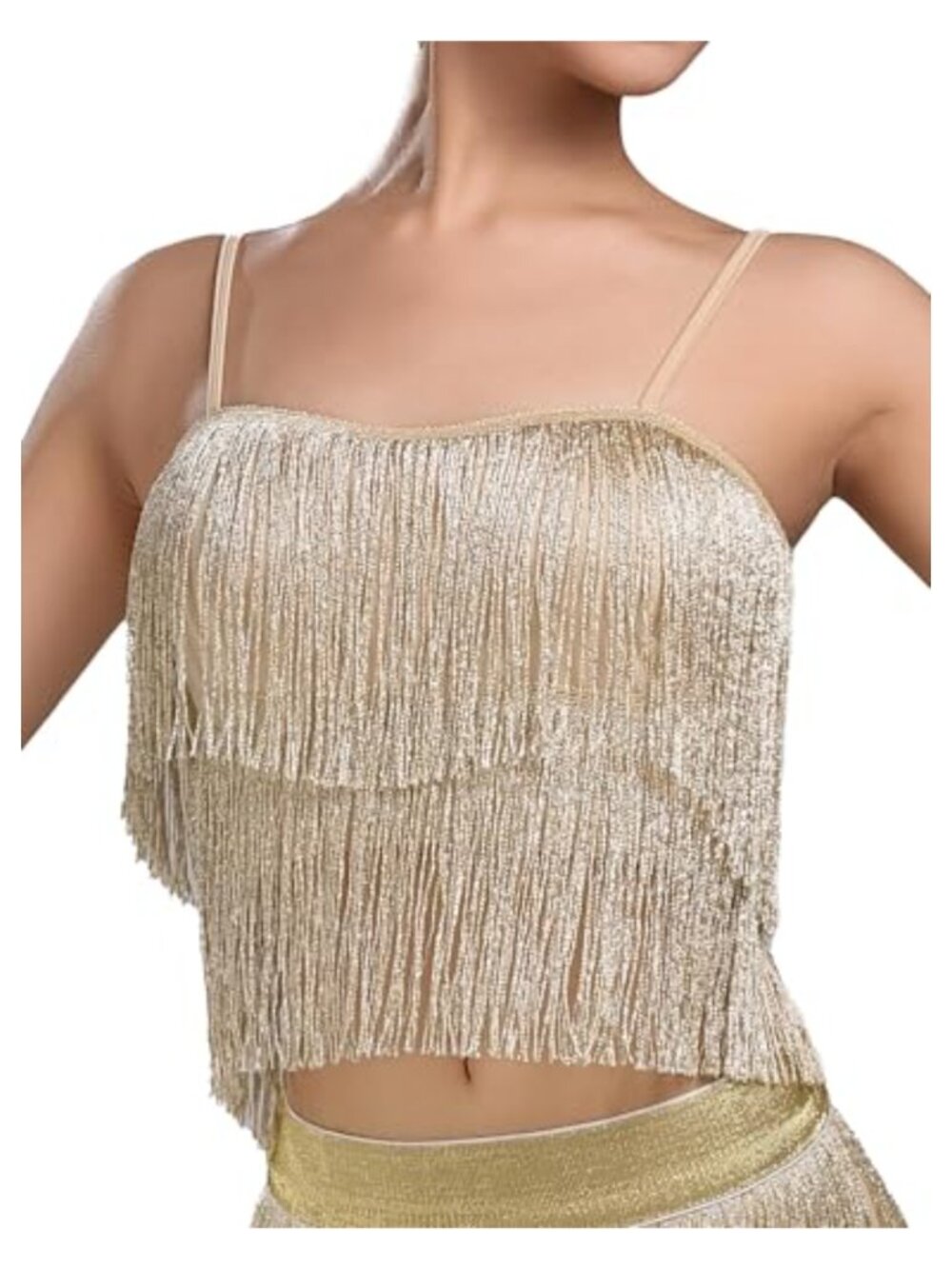 Women's Latin Dance Sequin Fringe Tube Top with Tassels Performance Outfit